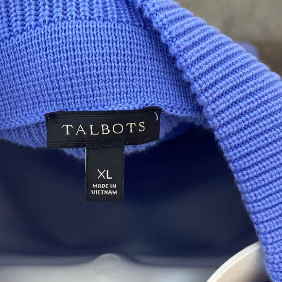 Talbots Pima Cotton Rib Knit Mock Neck Sweater Size XL Baby Blue Dark Blue Trim - Picture 9 of 9